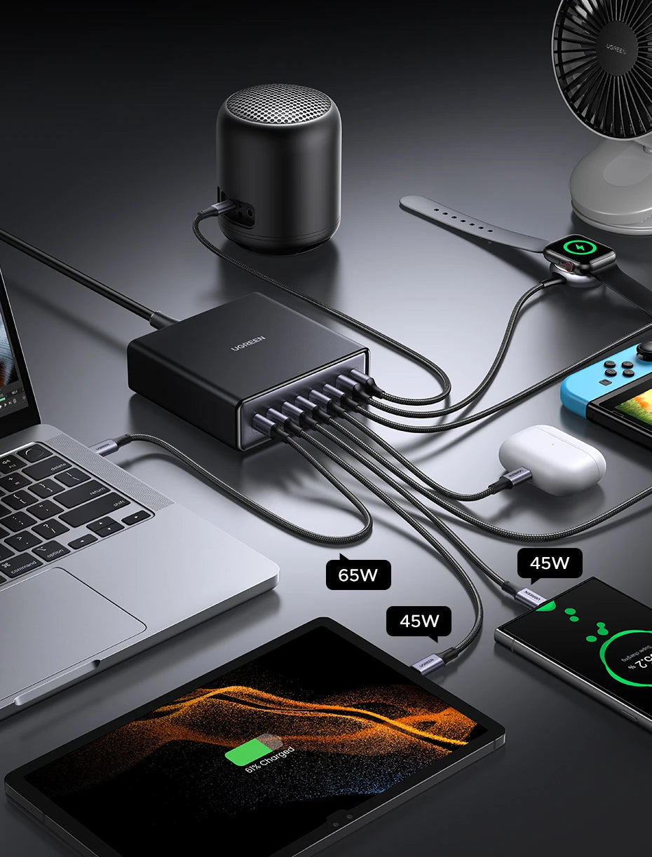 UGREEN 200W GaN Charger 8 in 1 Desktop Laptop Fast Charging Stand For iPhone 17 16 15 Pro Max Macbook Air Xiaomi Samsung Tablets