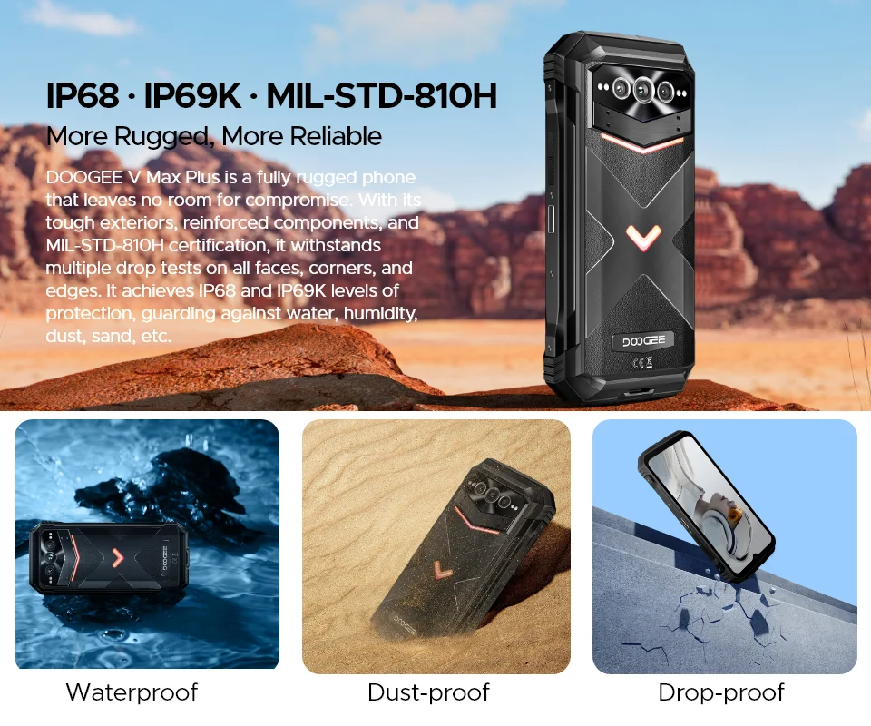 Global Version DOOGEE V Max Plus Rugged Phone 6.58" 120Hz 36GB(16+20) 512GB 200MP Ai Camera 22000mAh Lighting effect Android 14