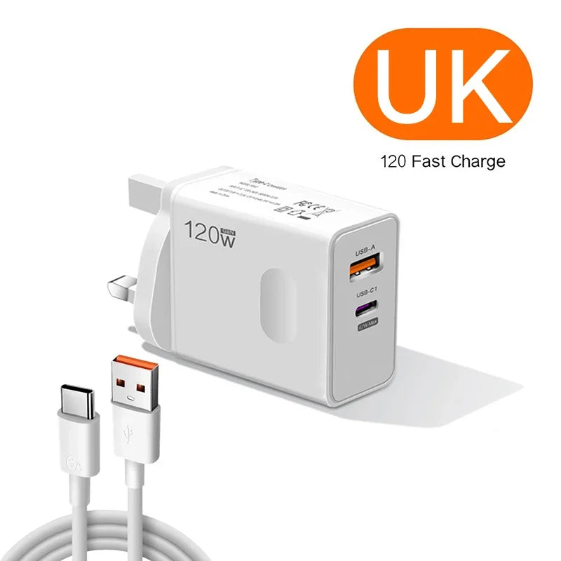 Xiaomi 120w EU US UK Mobile Phone Charger Super Fast Charging Head Flash Charging Suitable For Apple Xiaomi Huawei Samsung 2025