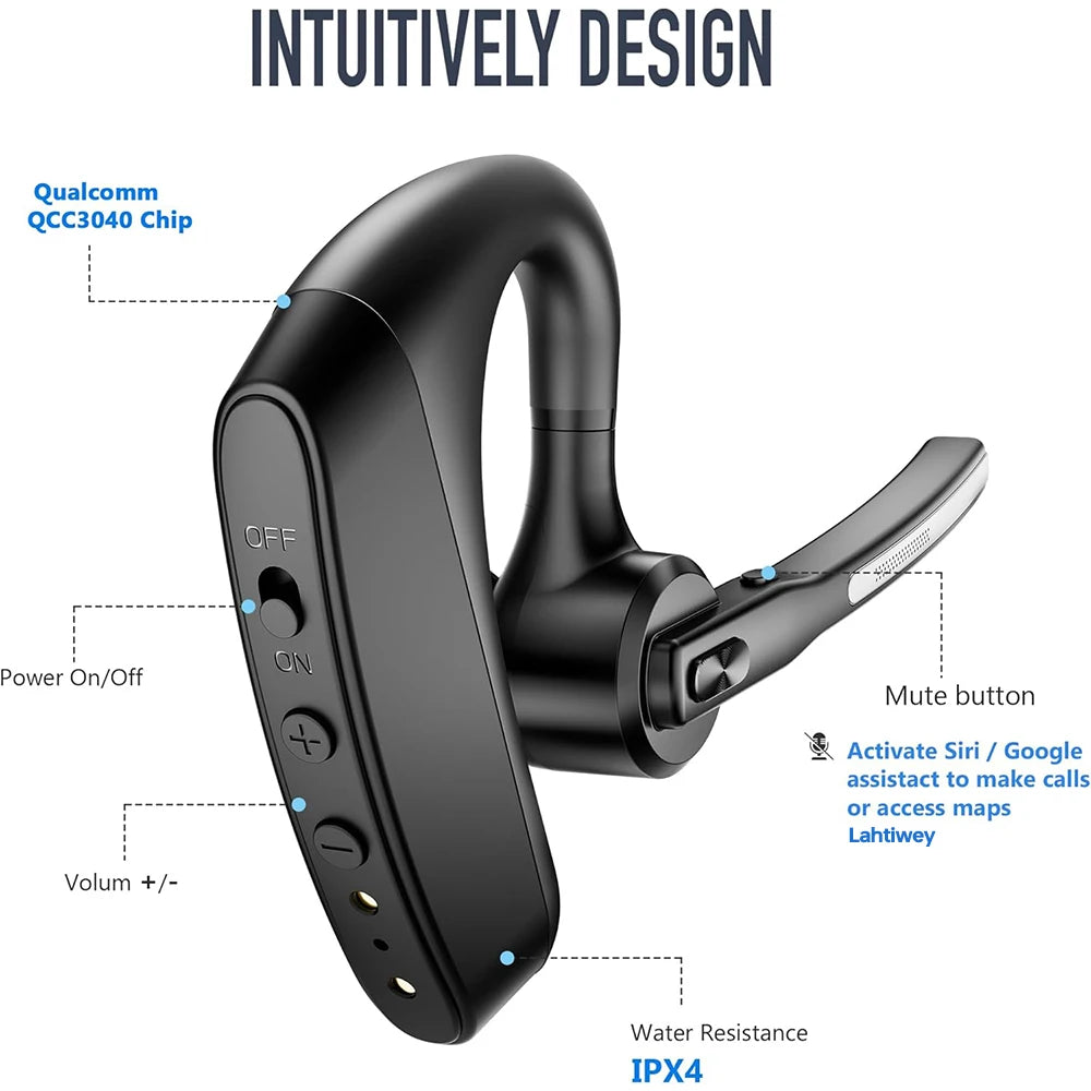 Bluetooth Headset, Wireless Earpiece with Charging Case, Bluetooth Headphones with Dual-Mic Noise Cancelling for Trucker Office - Universal Market