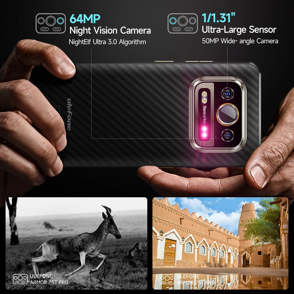 Ulefone Armor 25T 4G Rugged Phone Android 14 33W 50MP+64MP Night Camera NFC Waterproof Smartphone 6.78" 120Hz 256GB ROM Global