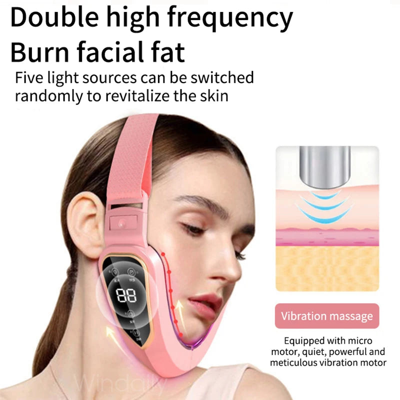 Facial Lifting Device LED Photon Therapy Facial Slimming Vibration Massager Double Chin V Face Shaped Cheek Lift Belt Machine