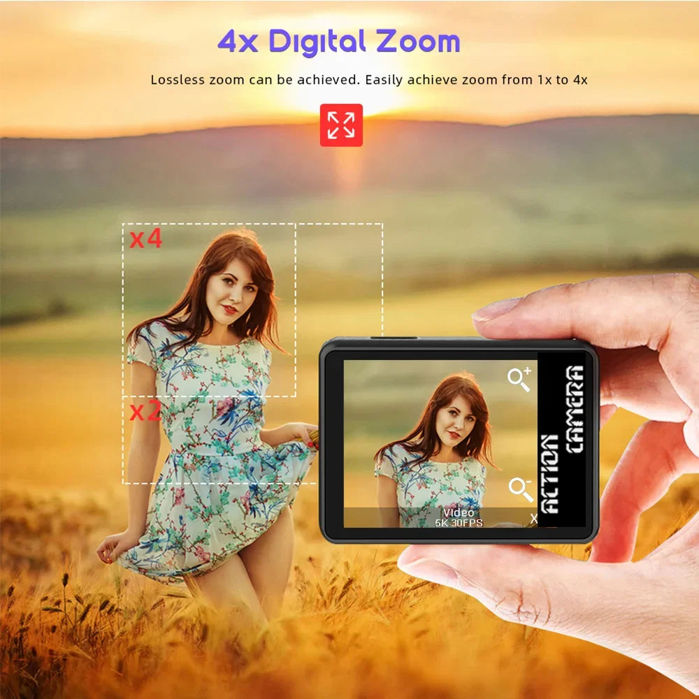 2" IPS Dual Screen Action Camera 5K 30FPS 4K 60FPS 48MP EIS Video With Optional Filter Lens 1080P Webcam Vlog WiFi Sports Cam