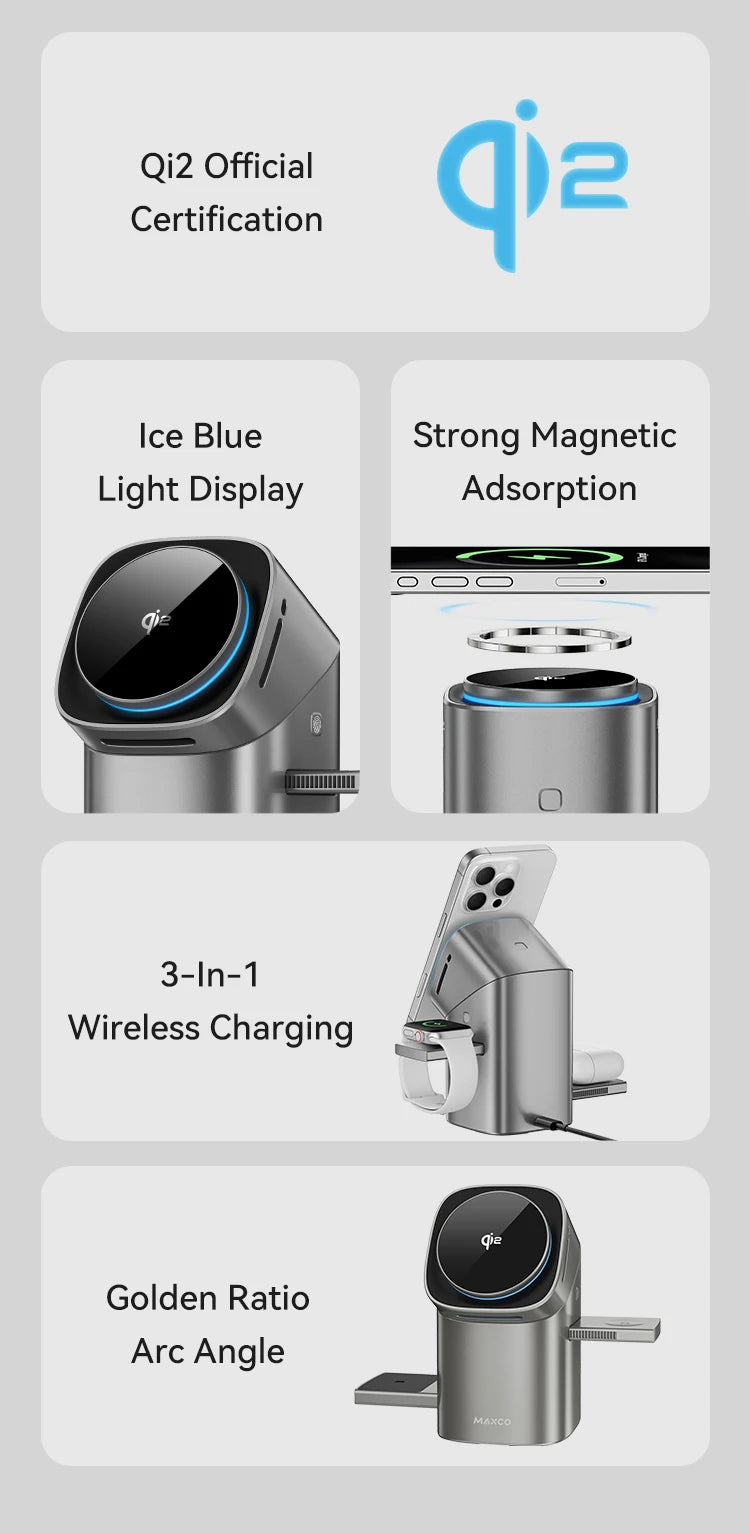 Qi2 Auto-rotate Touch Magnetic 3 in 1 Wireless Charger Fast Charging 15W for IPhone 12/13/14/15/16, for Iwatch & AirPods