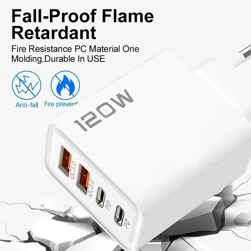Xiaomi 120W 4 Port USB Type C Charger Fast Charging Data Cable USB Phone Charger Adapter For Samsung IPhone Huawei Charger