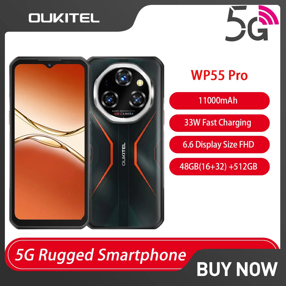 Oukitel WP55 Pro 5G Rugged Smartphone Android 15.0 New 6.6" Product Global Version 48GB(16+32) +512GB 108MP Cell Mobile Phone