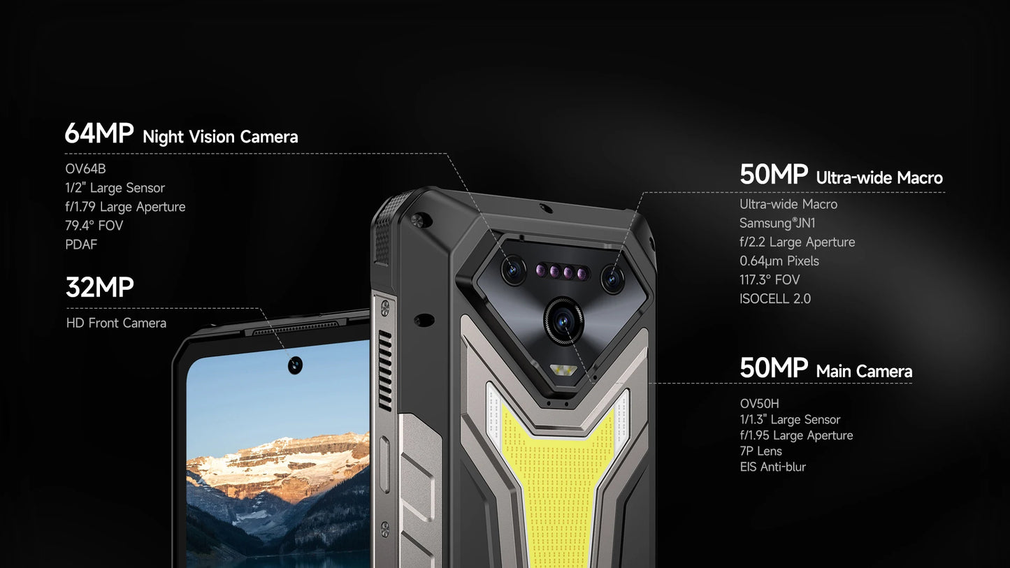 Ulefone Armor 34 Pro 5G AI 25500mAh Rugged Phone Smartphone Android 15 32GB+512GB Built-in DLP Projector 6.95" NFC Mobile Phone