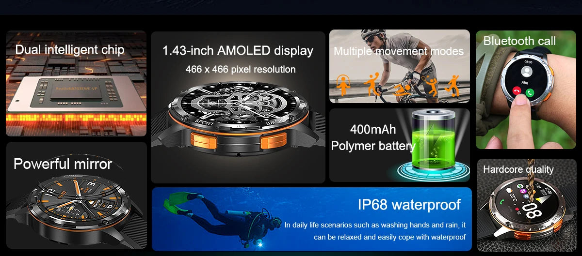 Smart Watch AK59 Bluetooth Call AI Voice 1.43inch AMLOED HD Large Screen Heart Rate Outdoor Sport Men Women Smartwatch