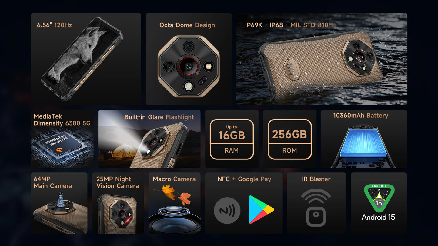 【World Premiere】Ulefone Armor X16 Pro 5G Rugged Phone 10360mAh Battery 256GB ROM NFC Android Smartphone with Google Gemini