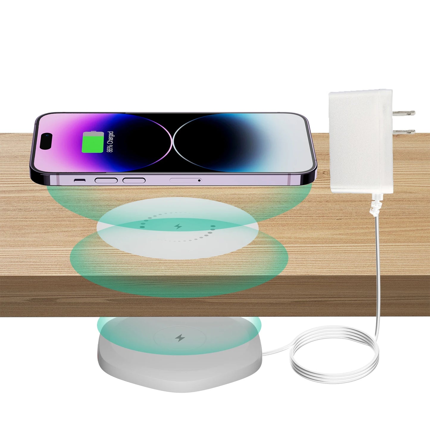 KPON Invisible Wireless Charger 30mm Under Table QI Charger Furniture Desk Wireless Charging Station for iPhone 16/15/14/13/12/8