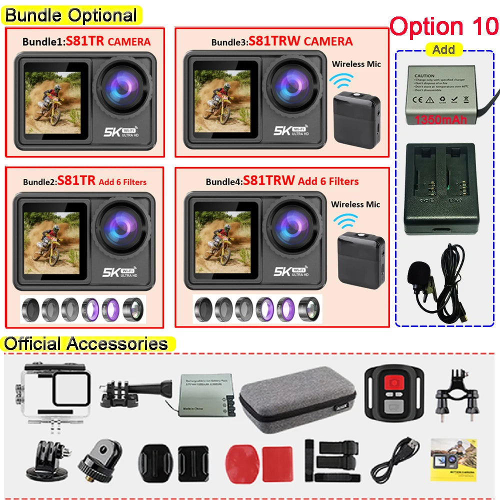 2" IPS Dual Screen Action Camera 5K 30FPS 4K 60FPS 48MP EIS Video With Optional Filter Lens 1080P Webcam Vlog WiFi Sports Cam