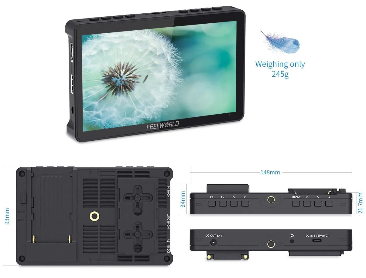 FEELWORLD F5 Pro V4 6 Inch on DSLR Camera Field Monitor Touch Screen 3D LUT FHD1920 1080 4K HDMI Video Focus Assist for Gimbal