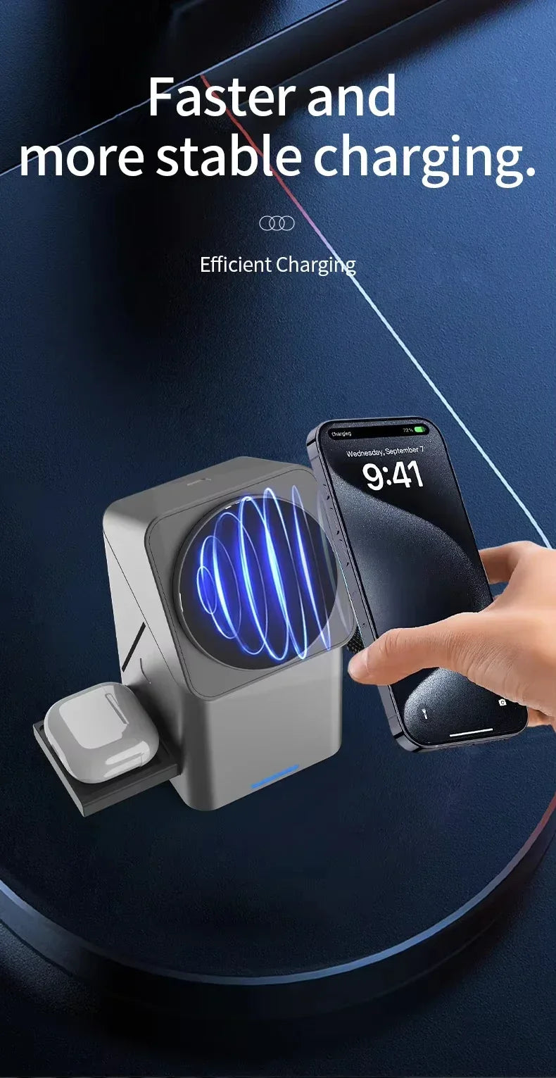 2025 New Automatic Touch Magnetic Multi-function 3 in 1 Wireless Charger for Iphone 16 15 14 13 Pro Max Iwatch Airpods Charger