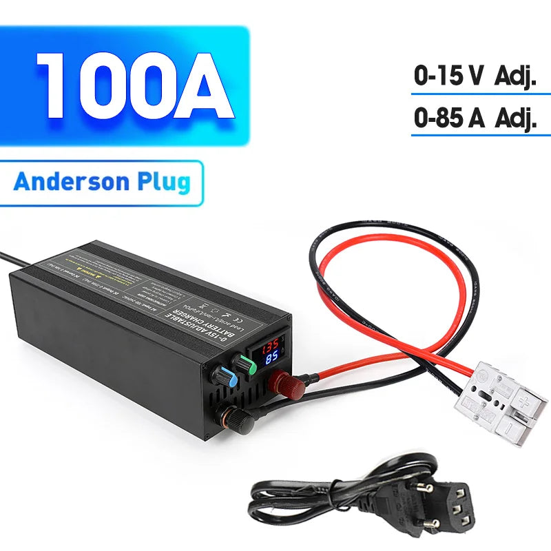 Lifepo4 Charger 12V 60A 100A Lithium Battery Charger 110V-240V Input 0-15V Adjustable Quick Fast Adapter for Lifepo4 Battery