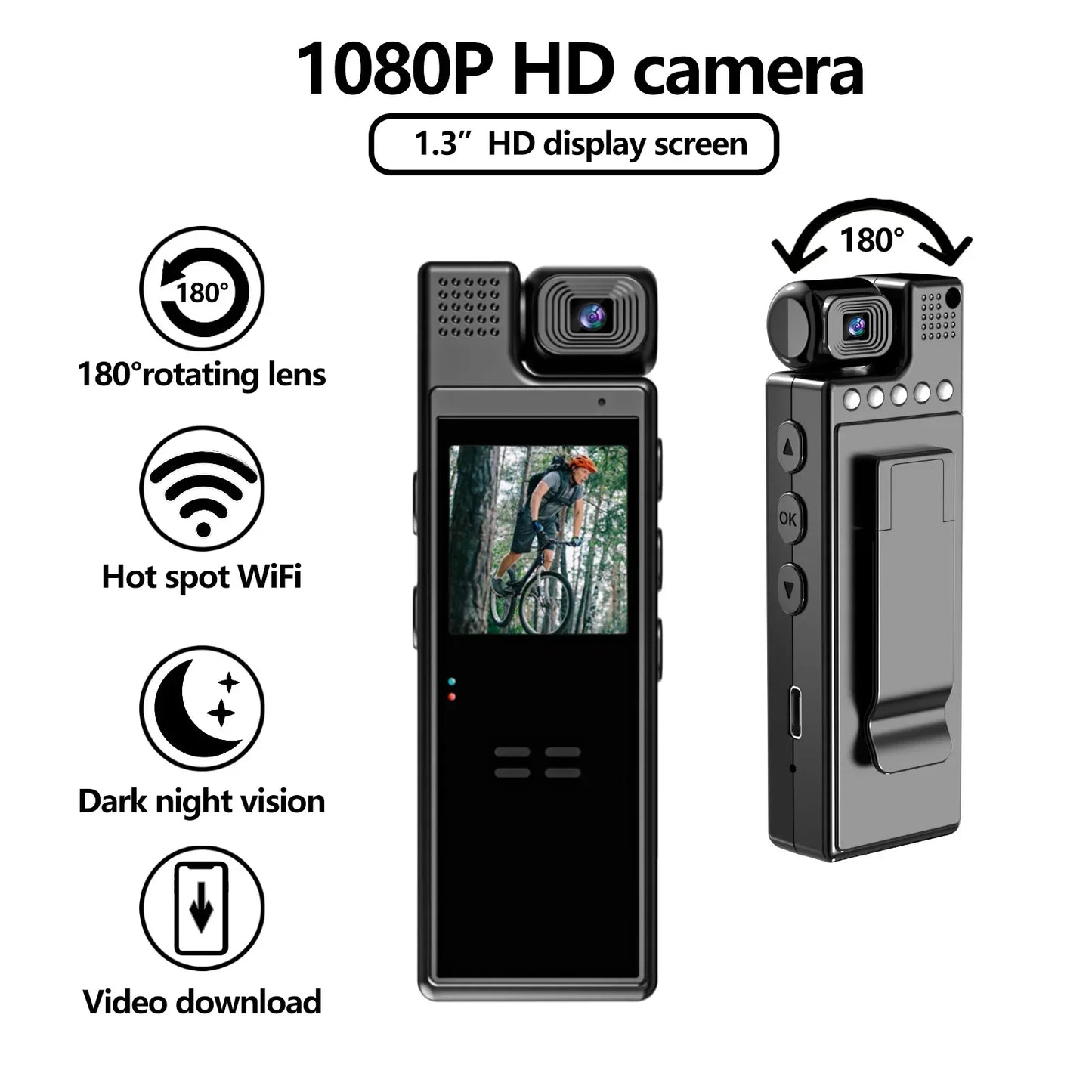 VIVO 8K HD Mini Action Camera Wifi Back Clip 180° Rotatable IR Night Vision Sports Cam Travel Bicycle Driver Video Recorder