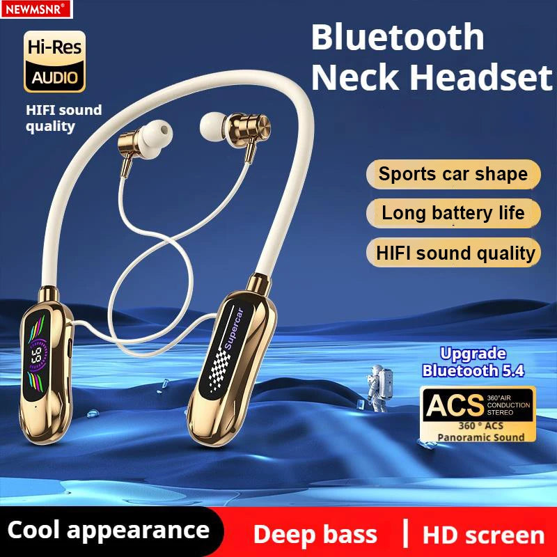 Sports Car Shape Stereo Sound Neckband LED Display Wireless Bluetooth Headphones Magnetic in-ear Headsets Sports Gamer Earphones - Universal Market
