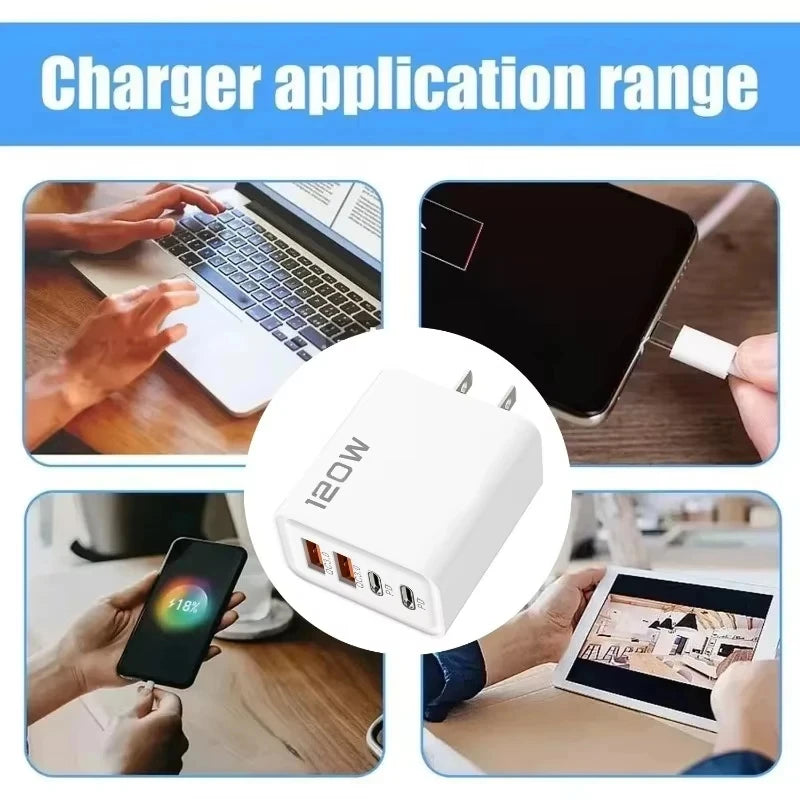 Xiaomi 120W 4 Port USB Type C Charger Fast Charging Data Cable USB Phone Charger Adapter For Samsung IPhone Huawei Charger