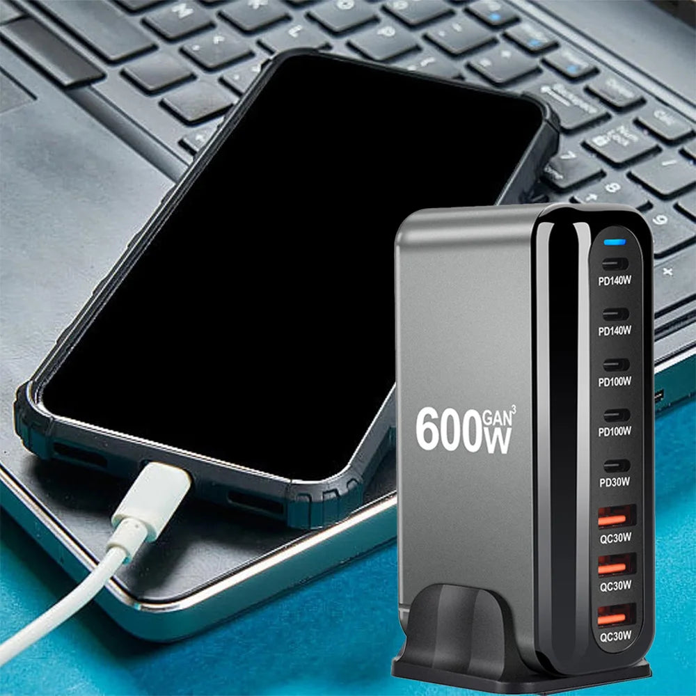 2025 New 600W GaN 8-port Fast Charger Type C 5C3A PD USB C Fast Charging Station PD3.1 Adapter for Phone and Tablet Dropshipping