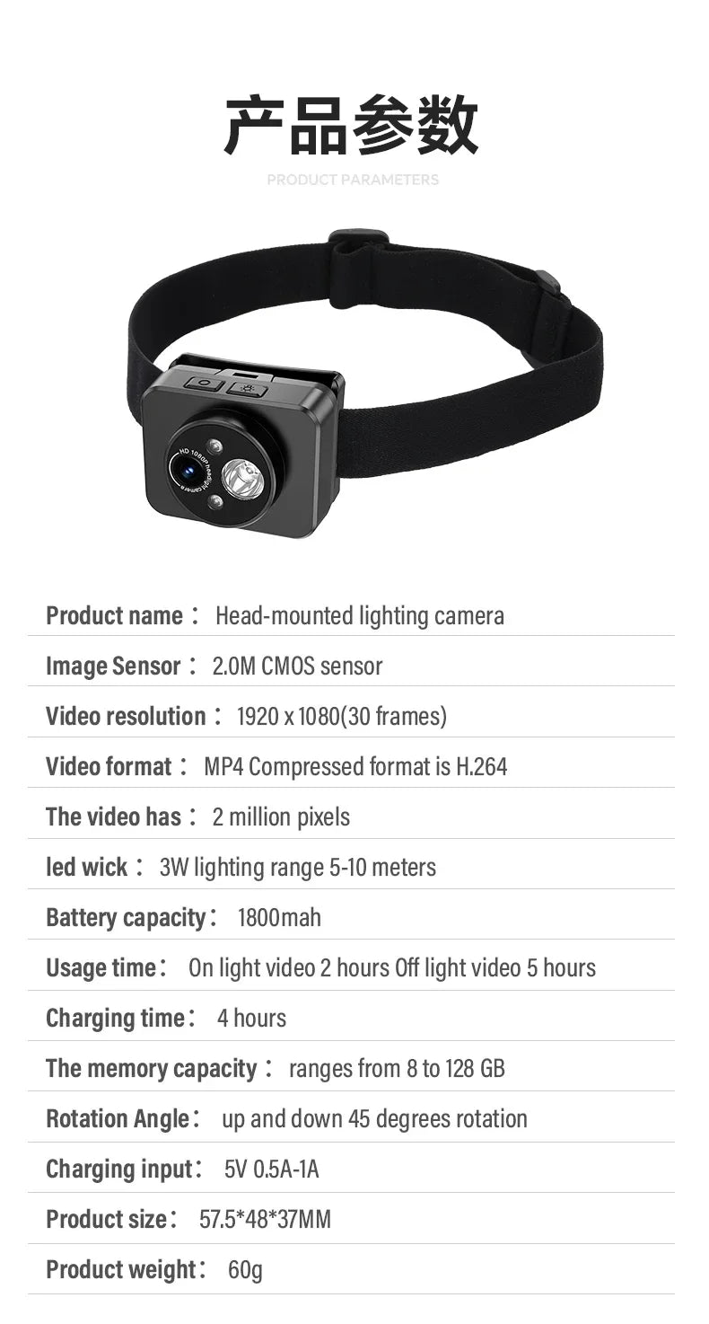 2MP Sport Action Camera Headlight First Perspective Built-in 1000mAh Battery Video Recorder Smart Wave Hand Induction Action Cam