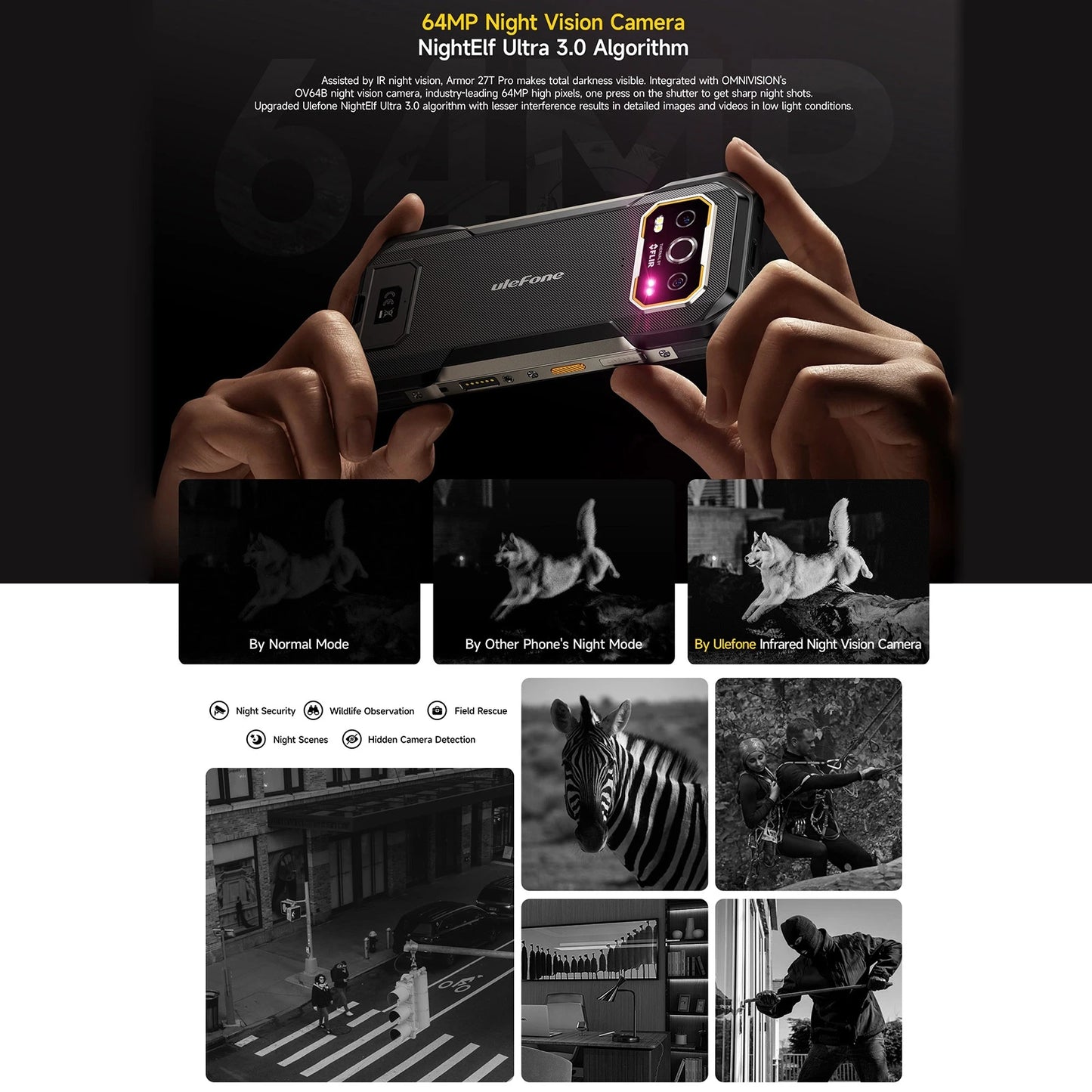 Ulefone Armor 27T Pro Rugged Phone 5G Thermal Imaging 6.78'' 10600mAh 33W 12GB+256GB 64MP Night Vision Camera Android 14 NFC
