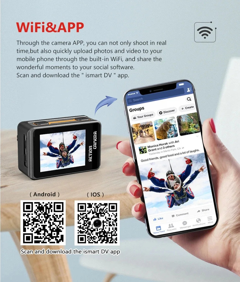 2" IPS Dual Screen Action Camera 5K 30FPS 4K 60FPS 48MP EIS Video With Optional Filter Lens 1080P Webcam Vlog WiFi Sports Cam