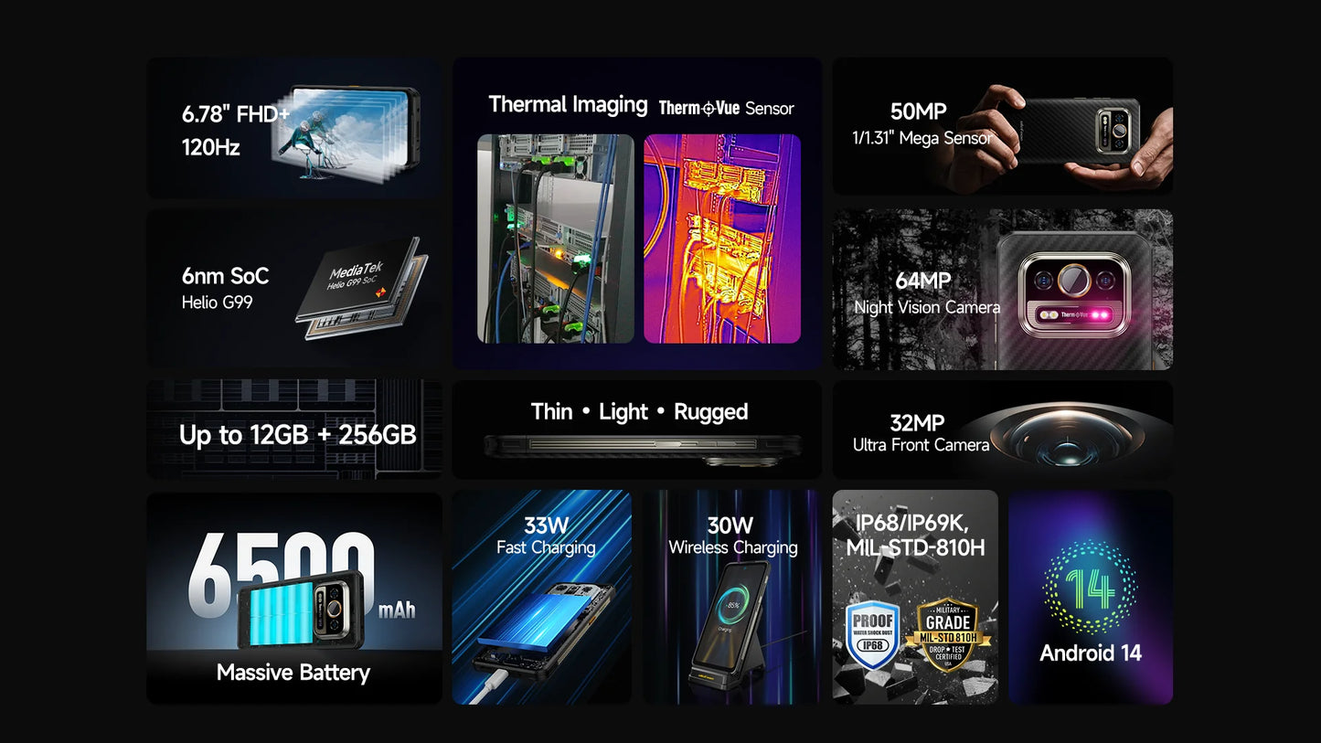 Ulefone Armor 25T 4G Rugged Phone Android 14 33W 50MP+64MP Night Camera NFC Waterproof Smartphone 6.78" 120Hz 256GB ROM Global