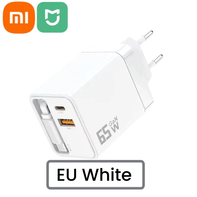 Xiaomi Mijia 65W GaN PD USB-C Charging Head Fast Charger With Built-in 80cm TypeC Cable Suitable for iPhone16 15 Promax NEW 2025