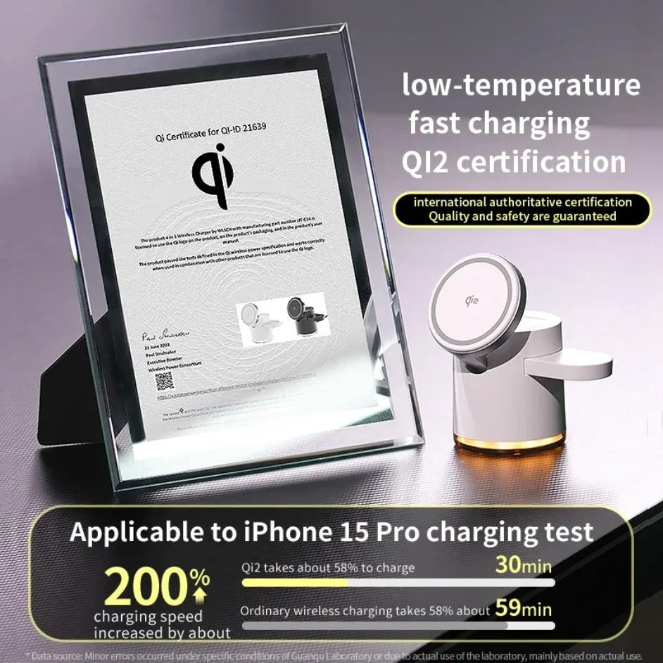 2025 New Qi2 Wireless Charger 3-in-1 Fast Charging Station Stand Folding Holder for iPhone 16 15 14 Pro Max Airpods Apple Watch