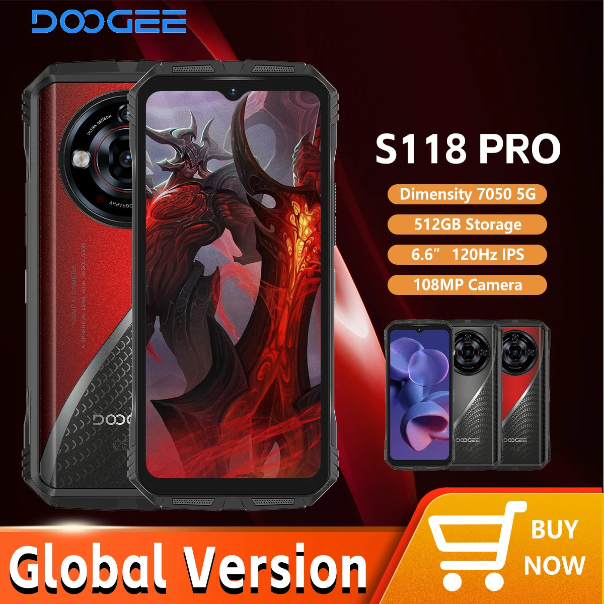 DOOGEE S118 Pro 5G Rugged Phone Dimensity 7050 10800mAh Battery 6.6'' FHD 120Hz 8GB RAM 512GB ROM Cell Phone NFC