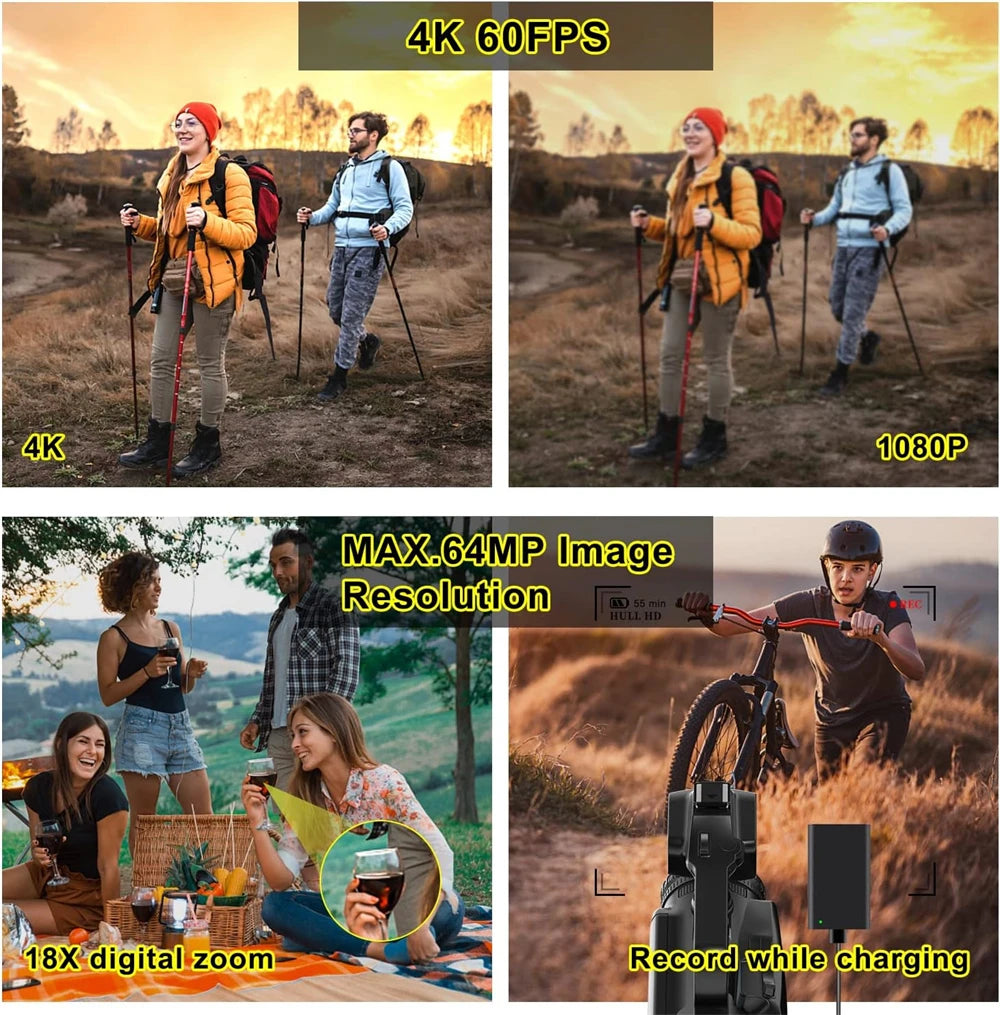 64MP 4K 60FPS Camcorder For Tiktok Youtube Video Camera Rotate Touch Screen Photography Camera WIFI Streaming Webcam Recorder - Universal Market