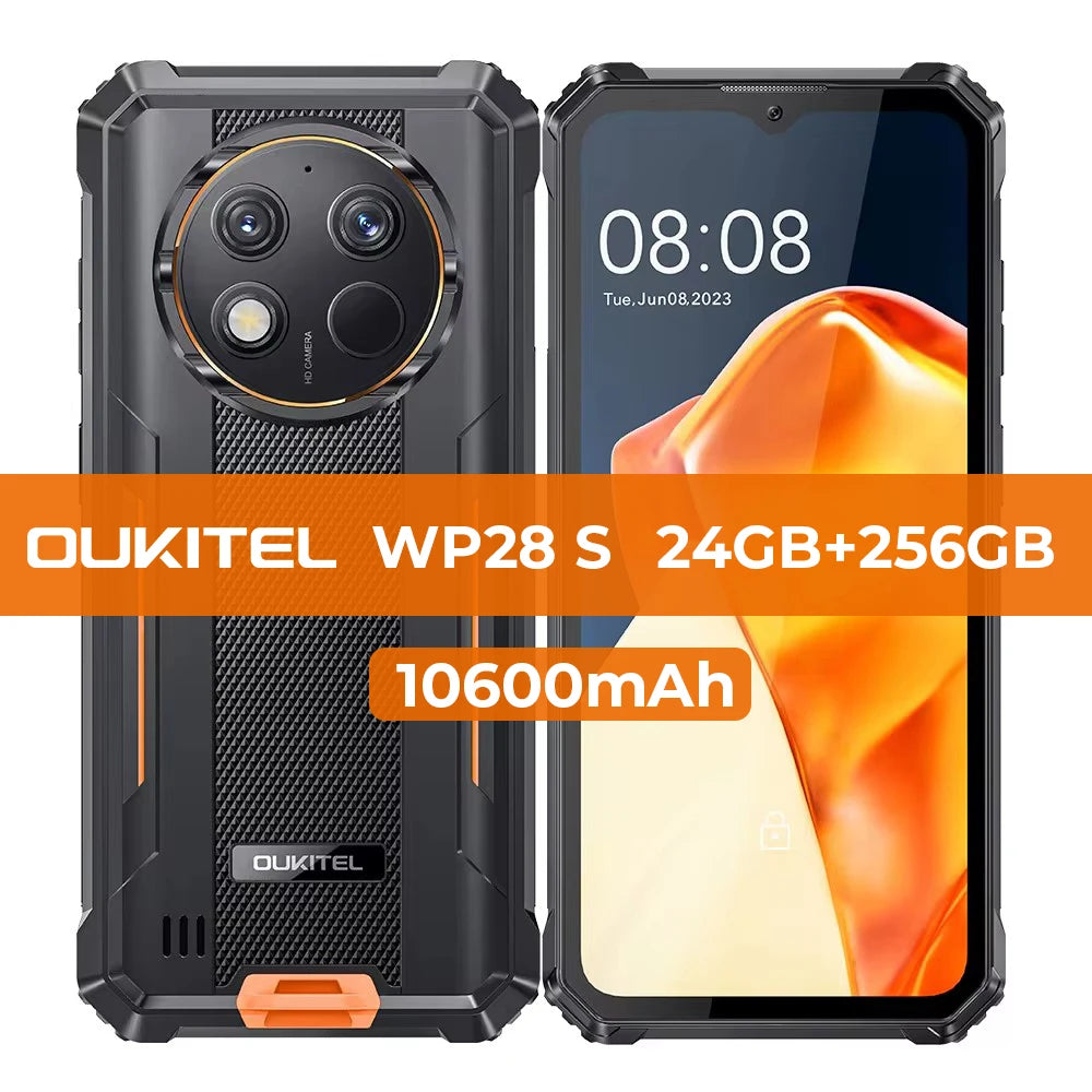 Oukitel WP28 S Rugged Smartphone 6.52‘’ HD 10600MAH 16GB (4+12)+128GB ANDROID14 13MP Camera Cellphone