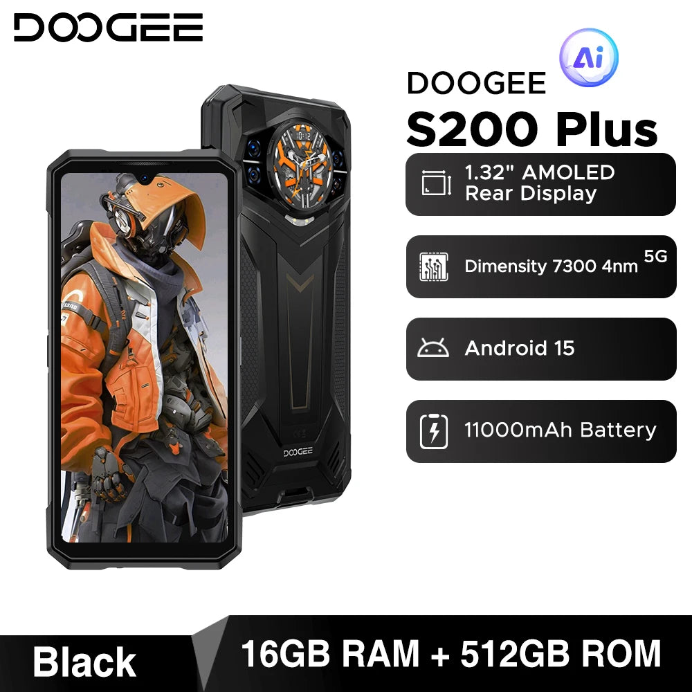 Global Version S200 Plus 5G Rugged Phone Dimensity 7300 12GB 512GB 6.72” FHD+ 120Hz IPS 100MP AI Camera 10100mAh Battery NFC