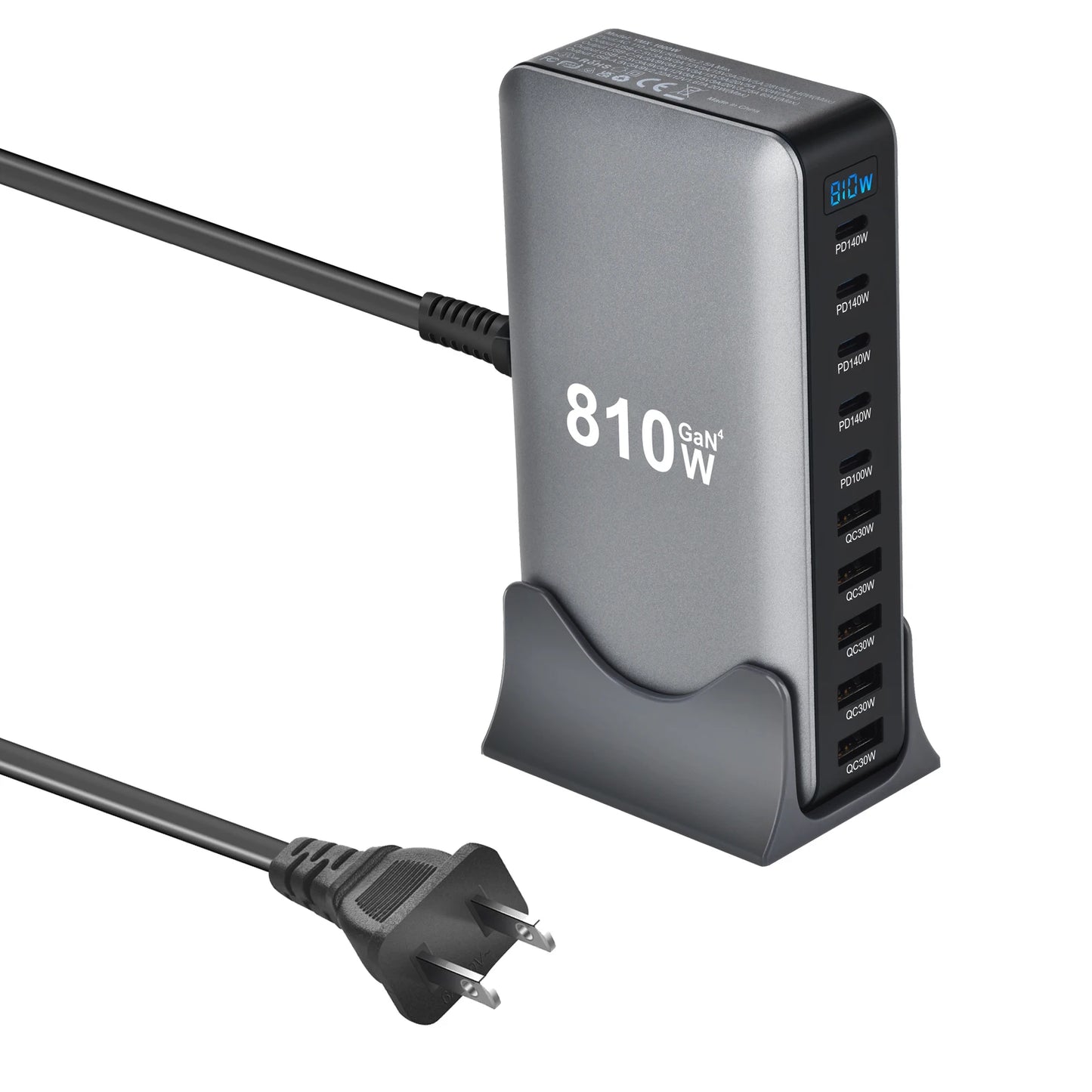2025 New 810W GaN PD3.1 Fast Charging Station Adapters USB Type C 10-Port Desktop Fast Charger for Mobile & Tablets Dropshipping