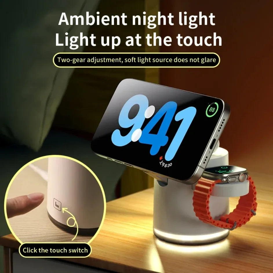 2025 New Qi2 Wireless Charger 3-in-1 Fast Charging Station Stand Folding Holder for iPhone 16 15 14 Pro Max Airpods Apple Watch