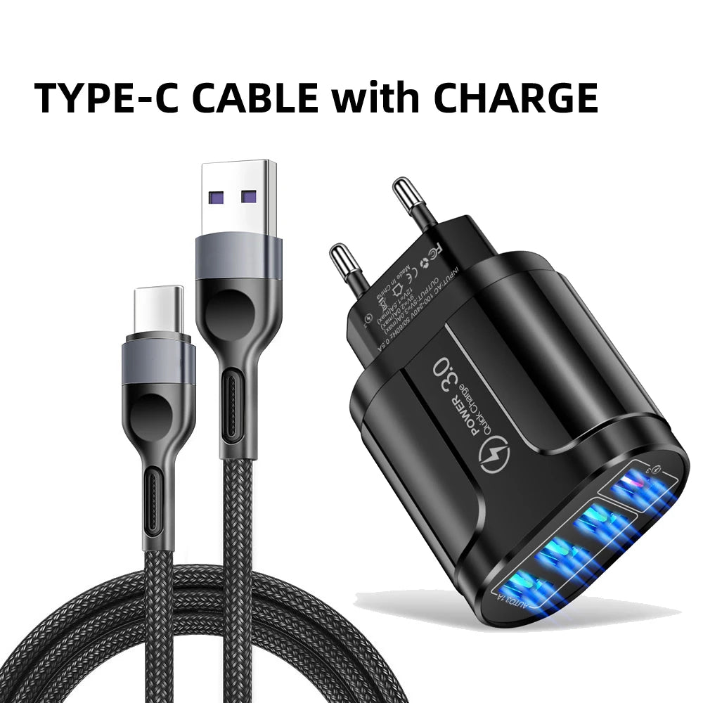 Vumpach 4 Ports USB Fast Charger Quick Charge 3.0 48W Wall Mobile Phone Fast Charging For iPhone Samsung Xiaomi Adapter Travel