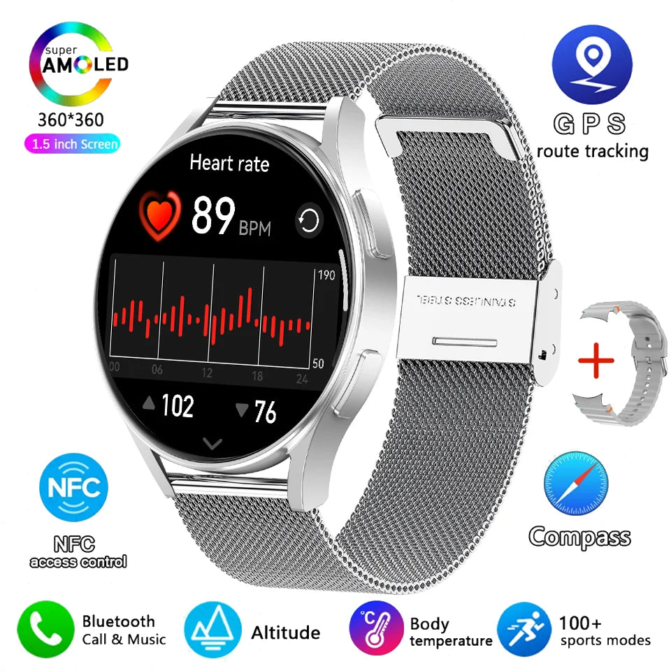 2025 New Bluetooth Call Smart Watch 7 Classic Men AMOLED HD Screen AI Voice Assistant Bluetooth Call NFC GPS Smartwatch Women