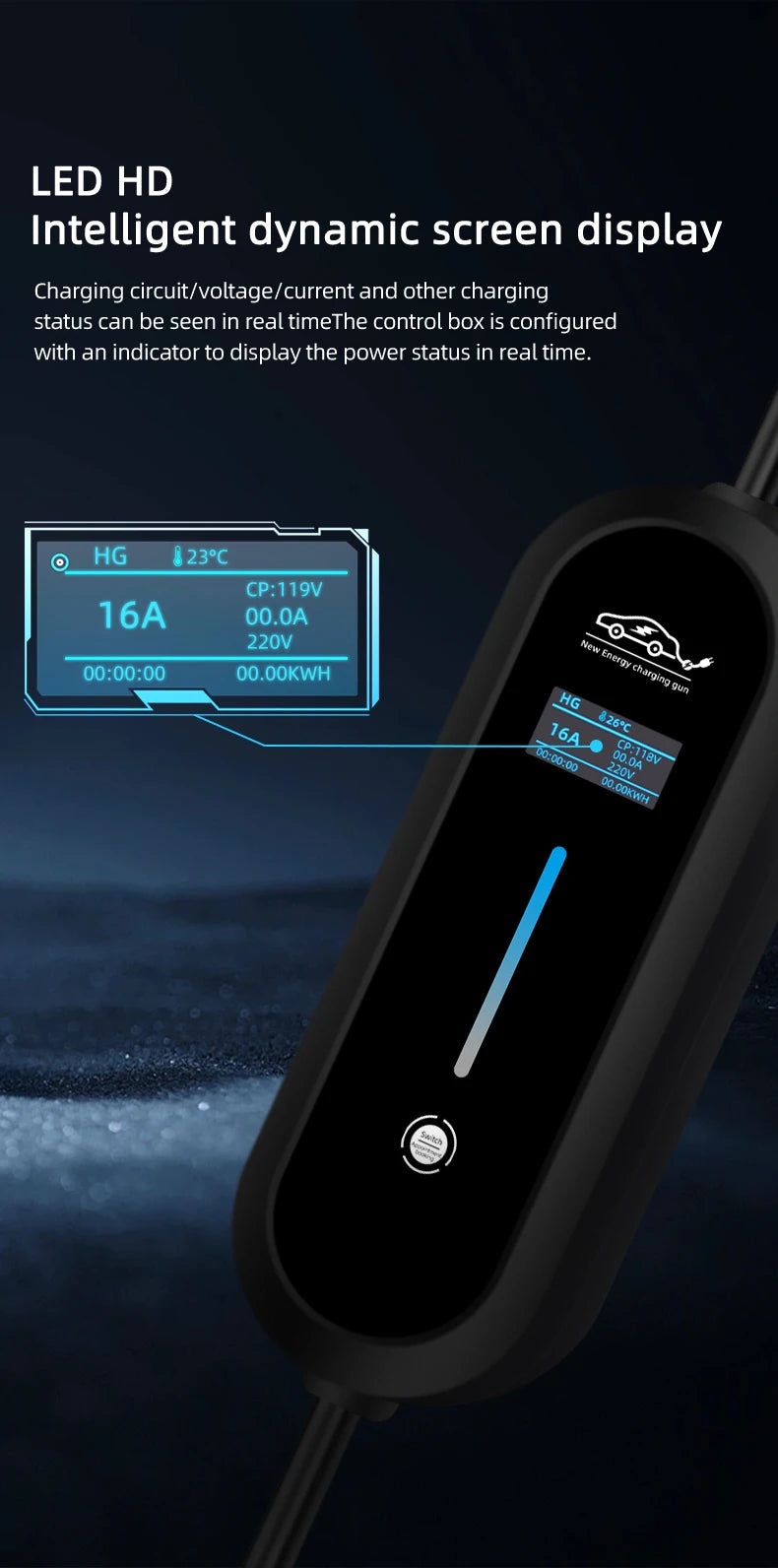 ROMADA 3.5KW 16A EV Portable Charger 3M 5M 10M 15M 20M Cable Type2 IEC62196 EVSE Wallbox Adapter EU Plug For Electric Vehicle