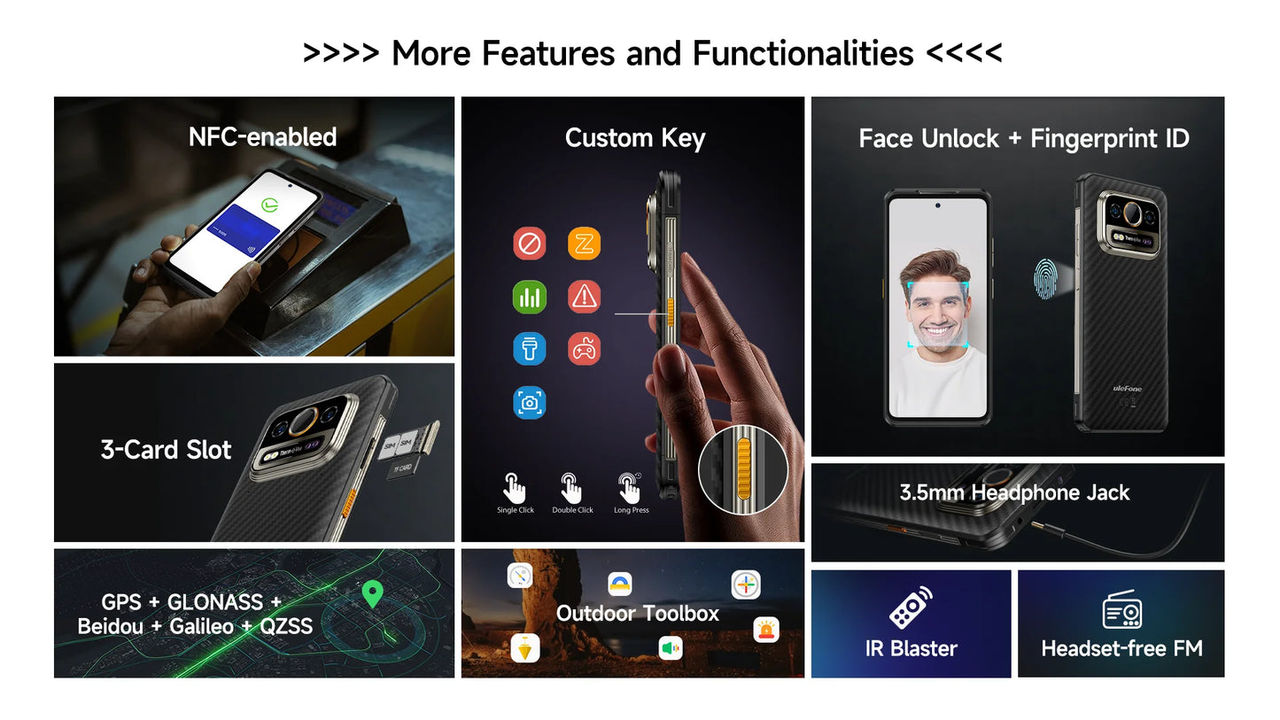 Ulefone Armor 25T 4G Rugged Phone Android 14 33W 50MP+64MP Night Camera NFC Waterproof Smartphone 6.78" 120Hz 256GB ROM Global