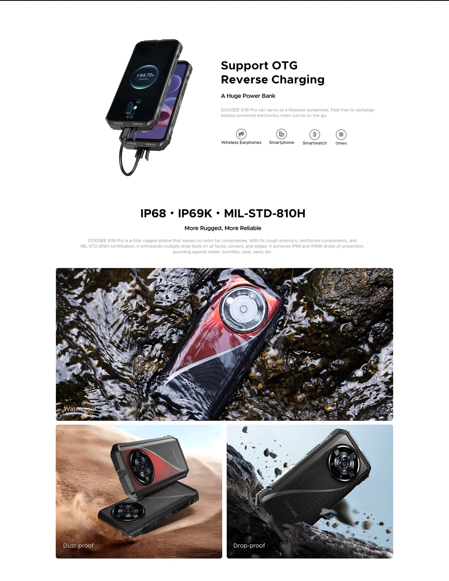 DOOGEE S118 Pro 5G Rugged Phone Dimensity 7050 10800mAh Battery 6.6'' FHD 120Hz 8GB RAM 512GB ROM Cell Phone NFC