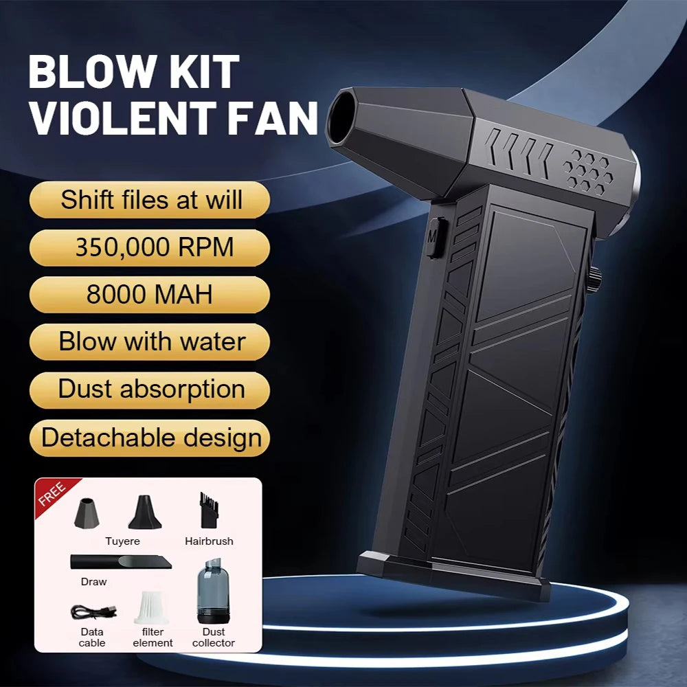 350000 RPM 8000mAh Pocket Dust Blower Mini Turbo Jet Fan Rechargeable 58m/s Turbo Violent Fan Powerful Blower for Cleaning