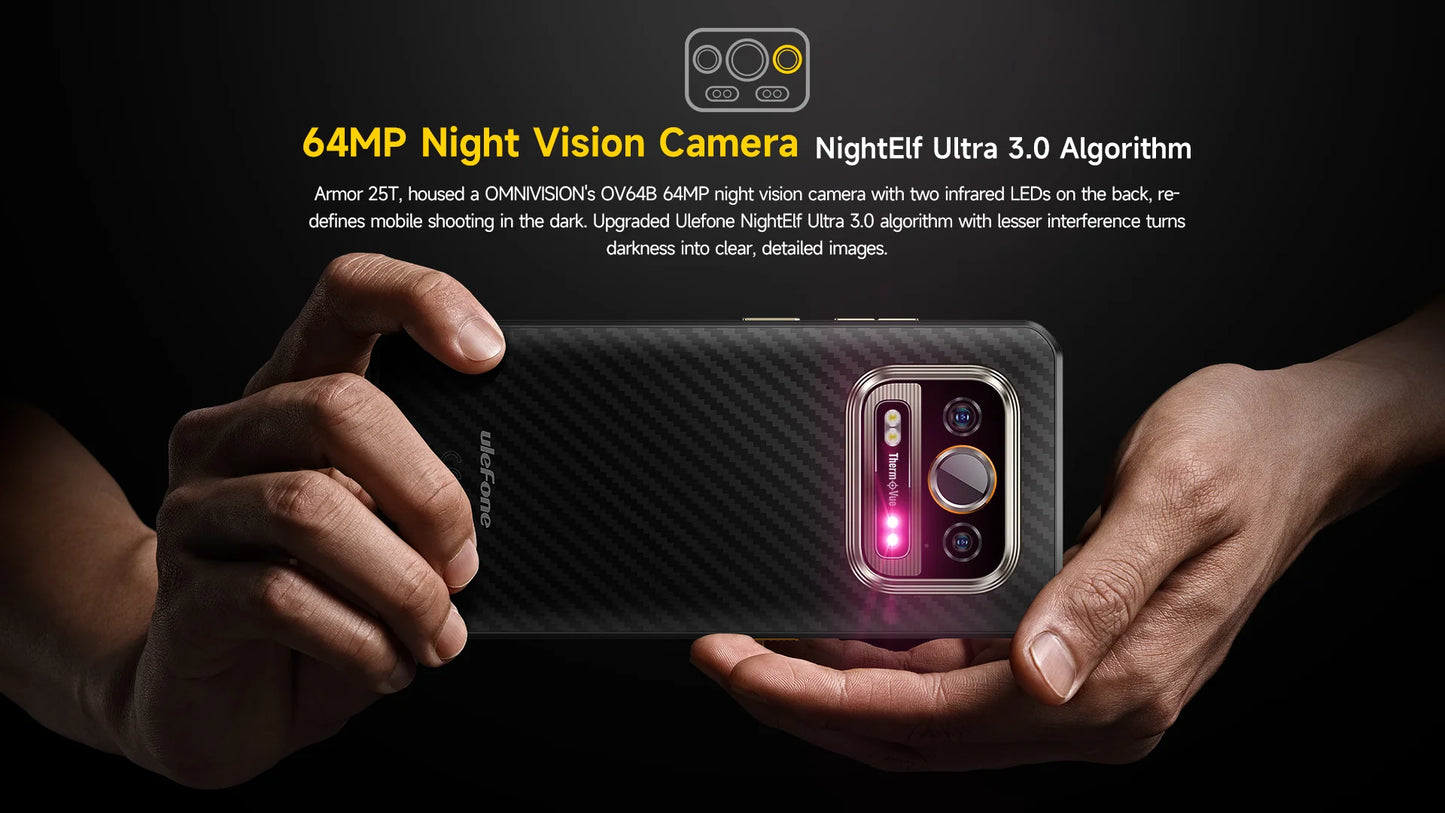 Ulefone Armor 25T 4G Rugged Phone Android 14 33W 50MP+64MP Night Camera NFC Waterproof Smartphone 6.78" 120Hz 256GB ROM Global