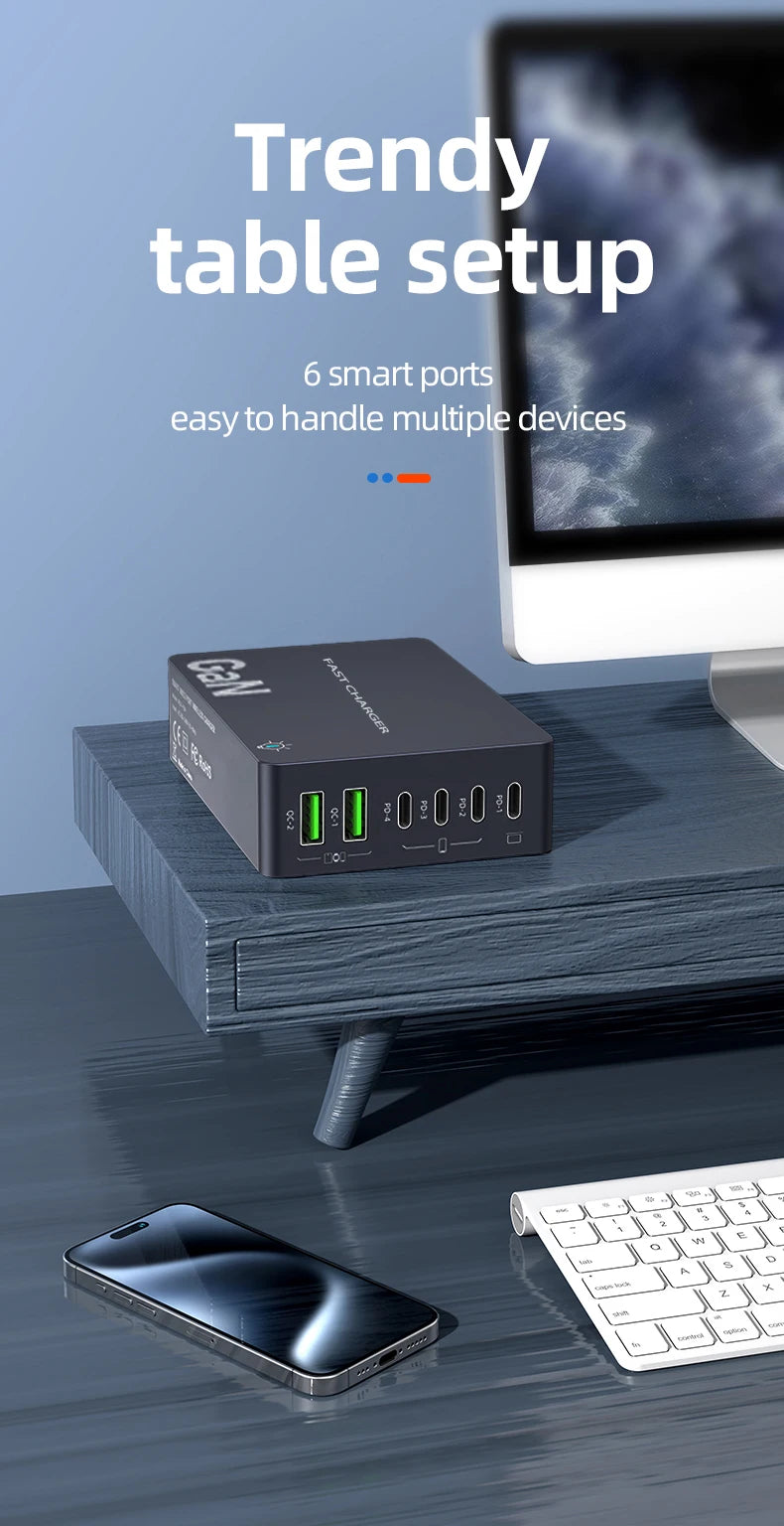 990W USB C GaN Charger 300W PD 3.3 PPS QC4.0 Multiport Fast Charging Station For Laptop iPhone 15 16 Samsung Macbook Pro Tablet