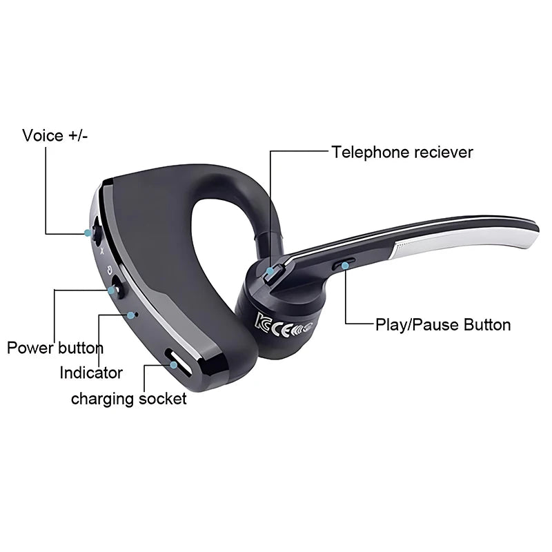 New V8 Wireless Bluetooth Single Earphone With HD Mic Stereo Headset Handsfree Call Business Headphone For Sports Driving Travel - Universal Market