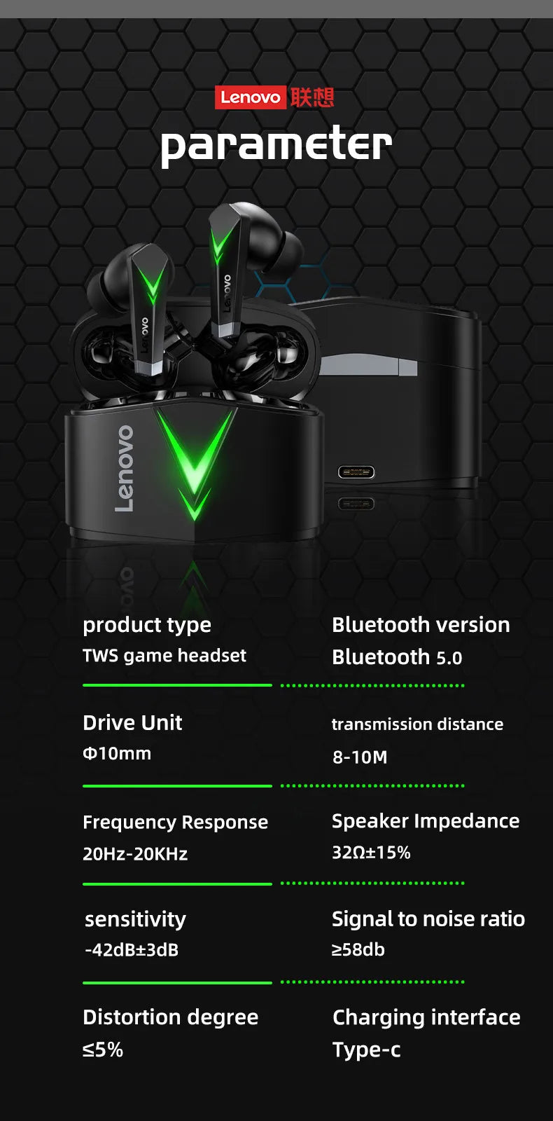 Choice Original Lenovo LP6 TWS Wireless Buletooth V5.1 Earphones Dual Mode Music Gaming Headsets New E-Sports Headphones - Universal Market