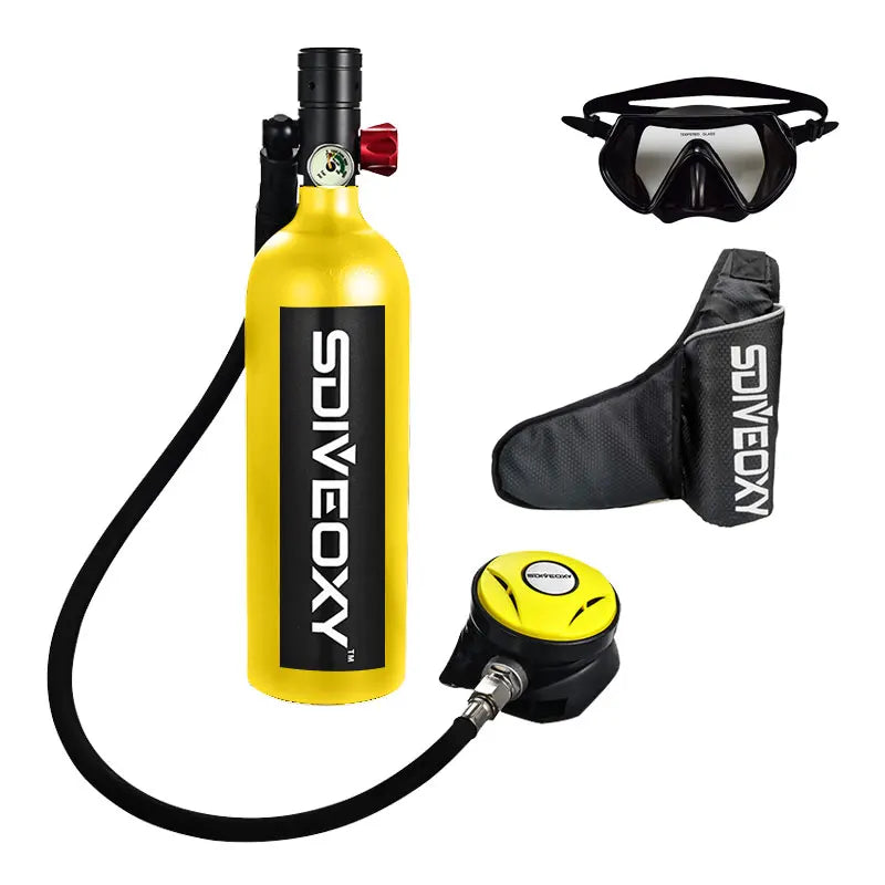 Scuba Diving Oxygen Tank 1L Cylinder Underwater Breather for with Breathing Valve A Set - Universal Market