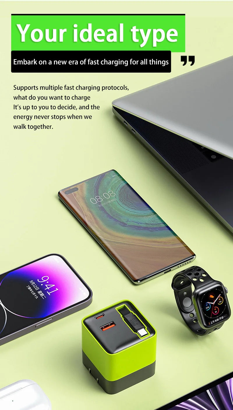 Xiaomi Mijia 65W GaN PD USB-C Charging Head Fast Charger With Built-in 80cm TypeC Cable Suitable for iPhone16 15 Promax NEW 2025