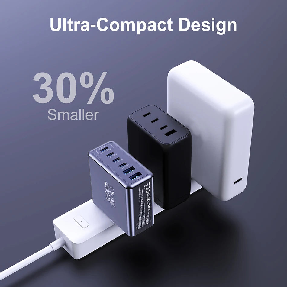 Ubigbuy 240W GaN Charger Fast Charging 140W PD3.1 PPS USB Type C Phone Quick Charger for MacBook Pro iPhone 16 Samsung Laptops