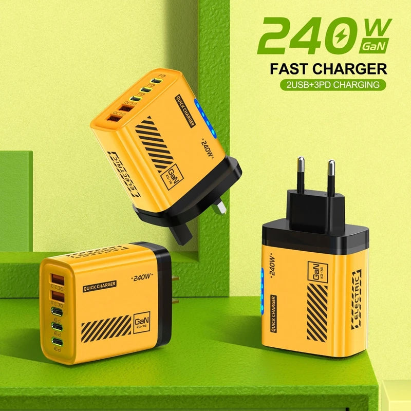 Xiaomi 240W 5 Ports Type-C USB Fast Charger EU US Plug Charger With LED Light Desktop Power Adapter For Iphone Samsung Huawei
