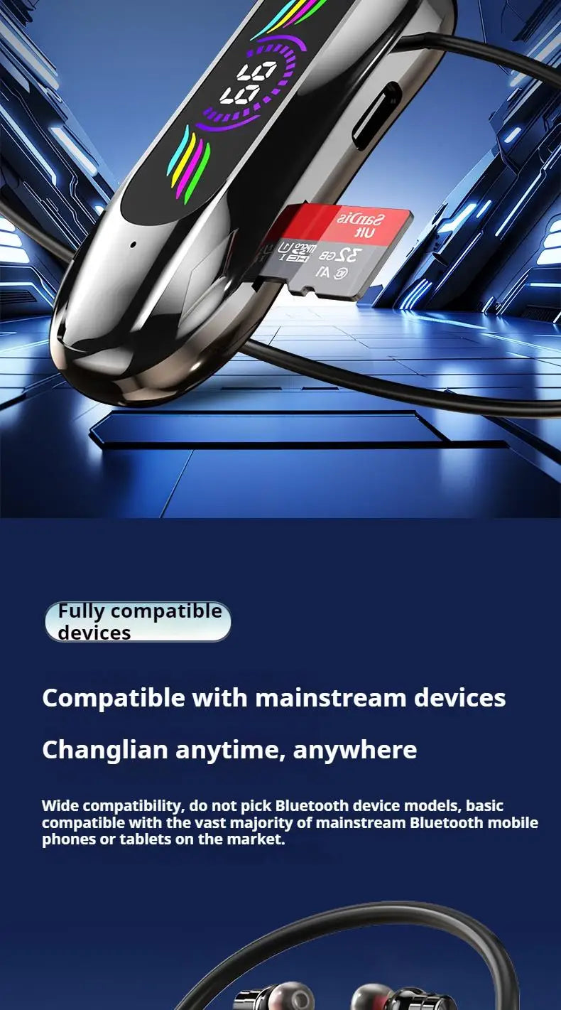 Sports Car Shape Stereo Sound Neckband LED Display Wireless Bluetooth Headphones Magnetic in-ear Headsets Sports Gamer Earphones - Universal Market