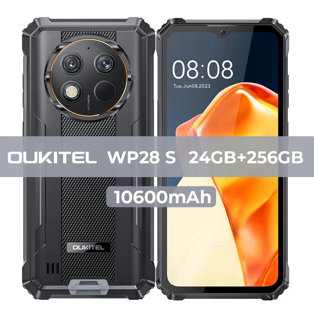 Oukitel WP28 S Rugged Smartphone 6.52‘’ HD 10600MAH 16GB (4+12)+128GB ANDROID14 13MP Camera Cellphone